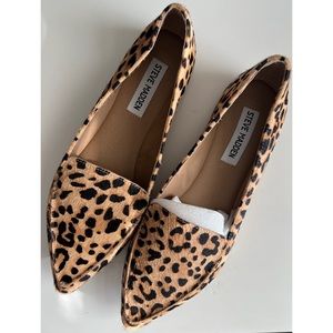 NEW Steve Madden Women's Shoes Sz 7.5 Leopard Print Cow Hair Slip On Flats